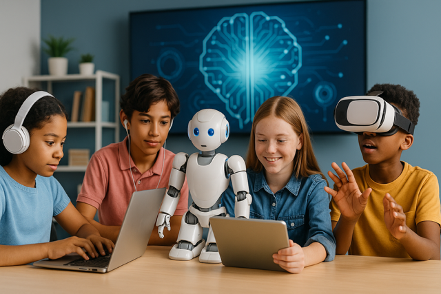 Students learning about AI